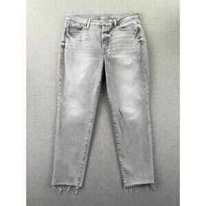 Old Navy Jeans Womens 14 Gray OG Straight Ankle High Rise Slimming Pockets Fray